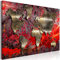 B&D XXL - Wandbilder XXL Weltkarte 120x80 cm 1 tlg - Wand Deko Vlies Leinwand Bilder Groß Wanddeko Wohnzimmer Schlafzimmer Kunstdrucke - Abstrakt Kontinente Landkarte World Map Textur rot