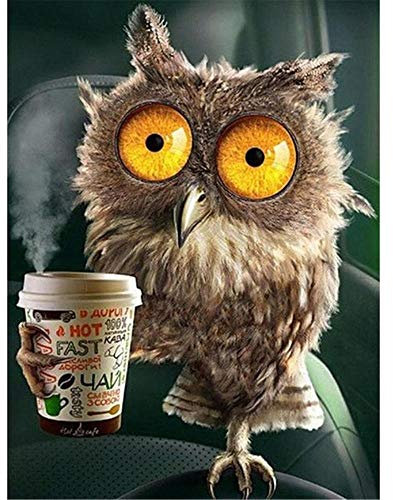 Yingxin34 Puzzle mit 1.000 Teilen Eule mit großen Augen, die Kaffee hält | inklusive Poster und Tasche | Spiel-Artwork für Erwachsene und Teenager 26X38cm(10.23 * 14.96inch)