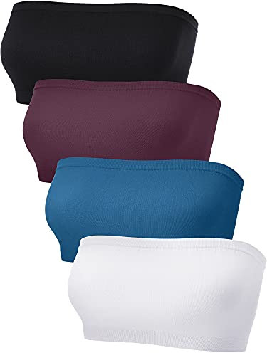 Bandeau-BH für Damen, trägerloser Bralette, Nahtloser Bandeau-BH, ungepolstert, Stretch-Oberteil, 4 Stück