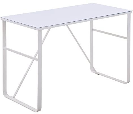 HOMCOM Schreibtisch PC Tisch mit gehärteter Glastischplatte Computertisch Bürotisch Arbeitstisch belastbar 80 kg leicht zu reinigen für Zuhause Büro Schlafzimmer modern Metall Weiß 120 x 60 x 74,5 cm