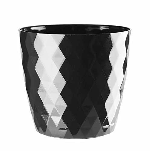 Flowerpot Round Plastic plant pot Crystal Modern Decorative Small Medium Large 7 sizes 9 coolours (Black, 25 cm)