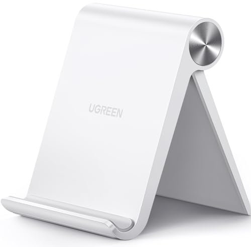 UGREEN Soporte Móvil Mesa Plegable, Suporte Teléfono Multiángulo, Stand Dock Base Compatible con iPhone 16/15/14/13/12, Galaxy S22/S21, Xiaomi Redmi Note 12/11 Blanco