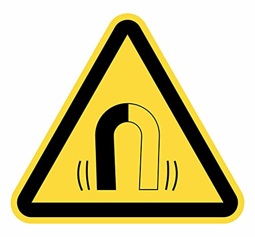 Aufkleber, Warnschild, Gefahr, Magnetismus, stark, 5 Stück à 15 cm, dreieckig, gelb, 15 cm, starker Magnetismus