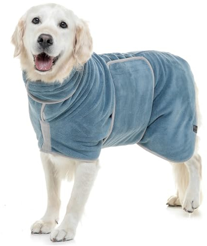 Lucky Paws® UK Dog Drying Coat - Luxurious Double Layer Dog Towel Robe - Dry Your Dogs in Minutes - Ultra Absorbent Drying Robe & Super Soft Dressing Gown (GIANT, Petrol Blue)