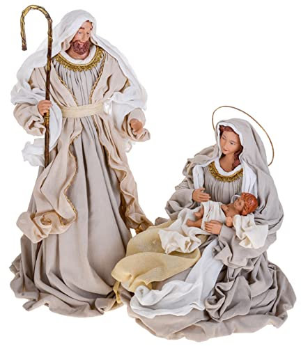 Magie di Natale Krippenfiguren mit Kleidung aus Stoff Creme H 67 cm
