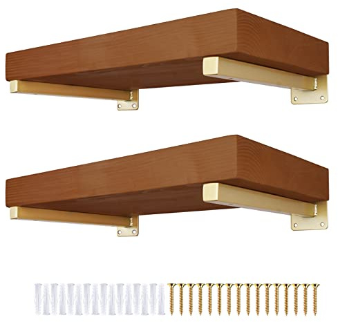 Industrial Gold Floating Shelf Brackets Retro Wall Mounted Shelf Supports Includes Screws & Wall Anchors, Pack of 4 Square 6-Inch