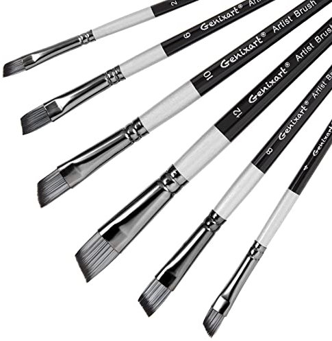 Angle Aritst Paint Brushes Set - 6 Pcs Angled Art Paintbrushes for Acrylic, Oil, Watercolor Painting - Premium Nylon Hair Anglular Shader Brush for Beginners and Professionals