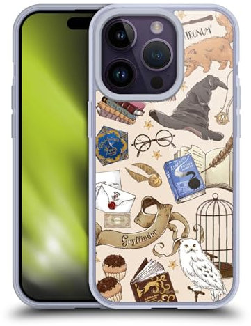 Head Case Designs Officially Licensed Harry Potter Hogwarts Pattern Deathly Hallows XXXVII Soft Gel Case Compatible With Apple iPhone 14 Pro