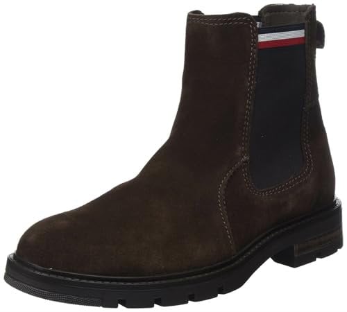 Tommy Hilfiger Stivali Bassi Uomo Corporate Suede Chelsea Pelle Scamosciata, Marrone (Cocoa), 43 EU