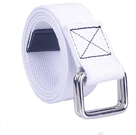 SEIWEI Geflochtener Canvas-Gürtel, 110 cm, Doppelringschnalle, elastischer Gürtel, verstellbarer Gurtband für Damen und Herren, weiß, 110 cm