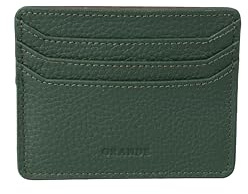 grande 3633 Genuine Leather Card Holder for Women and Men Super Slim Minimalist Small Snap Wallet (Green)