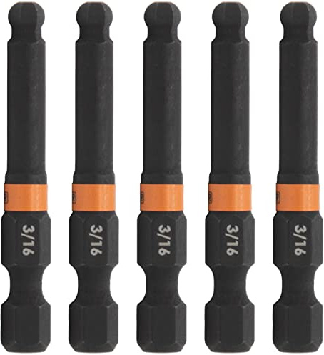 Railer 3/16 Hex Impact Driver Bit Set - 5 Pack, 2 Long, S2 Steel, Heat Hardened