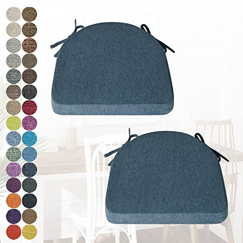 PHUSTJKL 2er Set Stuhlkissen Halbrund Stuhlauflage mit Bändern für Esszimmer, Waschbare rutschfest Sitzkissen mit Reißverschluss für Indoor Zuhause Büro Küche (43x42x40x3cm Graublau)