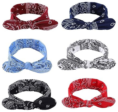 TSHAOUN 6 Stück Paisley Stirnbänder Boho Bogen Bandana Knoten Kopfbedeckung,Rutschfest Turban Vintage Gedruckt Stilvolle Sport Geknotetes Haarband Haaraccessoires, Für Alltag Makeup,Sport (6 Stück)