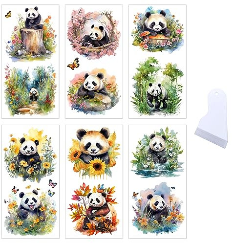 6 Blatt Rub On Transfer Aufkleber Panda Aufkleber Deko Niedliche Tieraufkleber zum Basteln Vintage Ästhetische Panda Transfer Sticker für Möbel Fenster Glas Tasse Holz Auto Scrapbooking Kalender