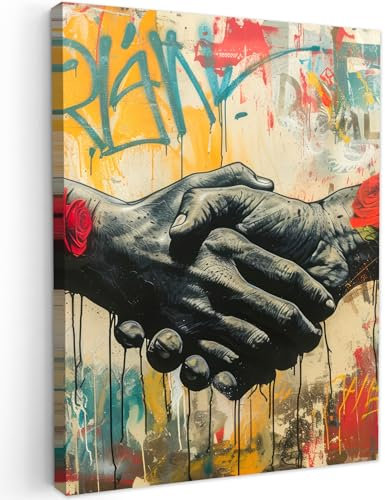 MuchoWow© Wandbilder 60x80 cm Schlafzimmer Home Deko Wohnung Bild Wohnzimmer Fotoleinwand Wand Bilder Leinwand Wall Decor Graffiti - Rosen - Hände - Street art - Banksy