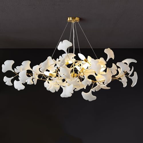 Moderner Zweig-Kronleuchter Aus Gold, Keramik, Ginkgo-Blatt-Kronleuchter, Messing, 5-Flammig, Rechteckiger Kronleuchter, Große Luxus-Hängelampen, Leuchte Für Esszimmer, Wohnzimmer, Küche, L100 cm