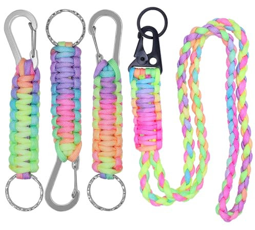 Runyu 4 Stück Paracord Schlüsselanhänger, Schlüsselband mit Karabiner, Mini Karabiner mit Schraubverschluss Geflochtene Paracord Lanyard Schlüsselringe Clip für Outdoor, Camping, Wandern
