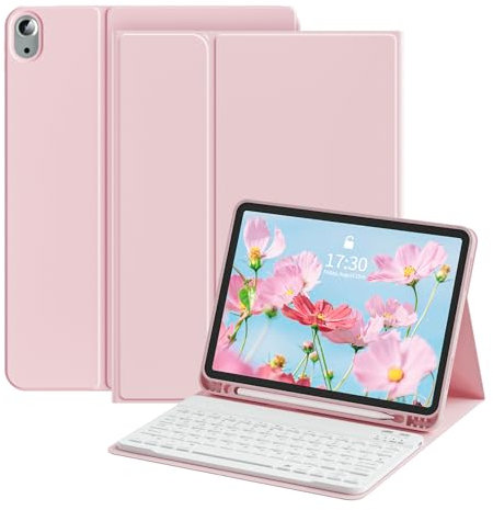 zoyu Hülle mit Tastatur Für iPad 11 Generation (A16) 11 Zoll 2025/10 Generation 10.9 Zoll 2022, Mit Magnetisch Abnehmbarer Tastatur und Flip-Stand-Cover, QWERTZ Layout, Rosa