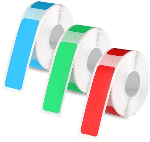 3 Rollen Etikettenband für Phomemo D30, 12x40mm Selbstklebendes Etikettenband Thermopapier Aufkleber Rolle Thermoetiketten für Büro Zuhause Schule Zubehör (Rot, Grün, Blau)
