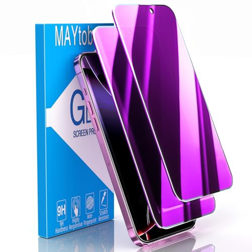 MAYtobe 2 Pack Privacy Screen Protector for iPhone 16 Plus, Tempered Glass Anti Spy Colorful Purple, Anti-Scratch, No Bubbles