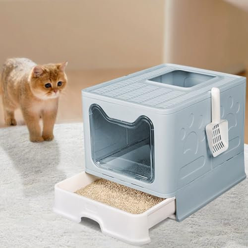 Bac à Litière pour Chat, Bac à Litière Fermé, Maison de Toilette, Plateau Amovible, Pelle, Brosse, pour Grand Chat, Capacité de Charge 15 kg, Anti-Traces, Anti-fuites (51 * 41 * 38 cm = Rose)