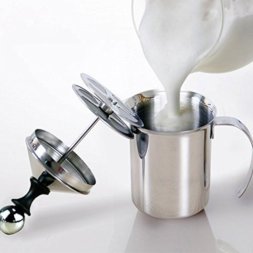 FRULLATORE CREMA FRULLATORE A DOPPIA RETE IN ACCIAIO INOSSIDABILE, PER CAFFÈ LATTE E CIOCCOLATA CALDA FATTI IN CASA (800ML)