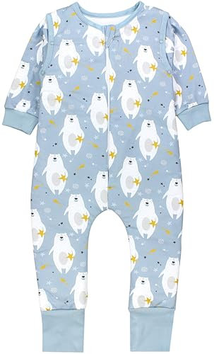 TupTam Schlafsack mit Füßen aus Bio-Baumwolle – Baby Schlafsack 2.5 TOG mit Beinen & Ärmeln, OEKO-TEX, Farbe: Eisbär mit Stern, Größe: 92-98