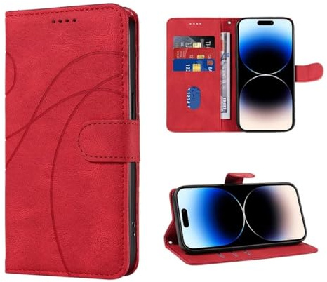 SEAHAI Cuero Funda para Motorola Moto G85 5G Estuche, Carcasa con Suporte/Ranura para Tarjeta/Cierre Magnético/Bloqueo RFID, Flip Billetera Plegable Cubierta Libro - Rojo