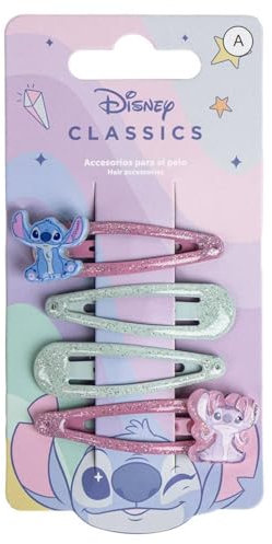 Disney Stitch Lot de 4 pinces à cheveux pailletées en métal pour fille avec deux breloques décoratives et élégantes 5,1 cm