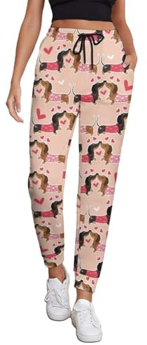 TZTTZT Damen-Jogginghose mit Taschen, Dackel-Motiv, Nr. 1038, bequeme Lounge-Sporthose für Damen