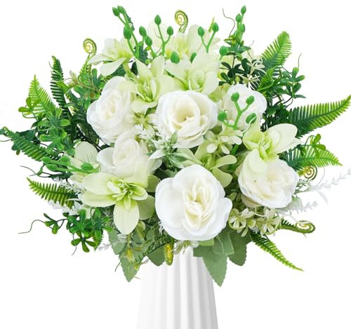 Fairblo Rose Finte Fiori di Seta Lavanda Artificial Bouquet di Fiori Fresia Piante Artificiali per Matrimoni, Casa, Feste di Compleanno, Decorazioni da Giardino