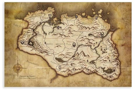 biegzc Elder Scrolls Skyrim Karten-Poster, Leinwand, Poster, Schlafzimmer, Dekoration, Landschaft, Büro, Raumdekoration, Geschenk, 30 x 45 cm