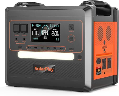 SOLARPLAY Centrale Elettrica Portatile 2500W,(4800W Potenza di Picco) Generatore Solare 2300Wh con Batteria LiFePO4,12 Porte, per Campeggio,Camper, RV, Viaggi, Emergenza Mancanza (2500W+200W)