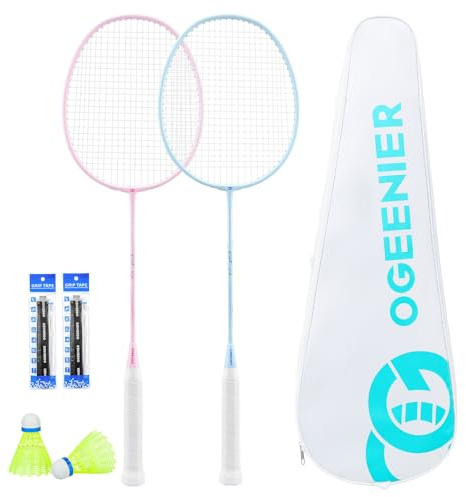 OGEENIER 3U Badminton Racket Set of 2 with Case and Birdies for Beginners