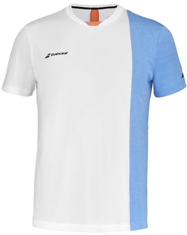 Babolat, T-Shirt Modell Play Crew Neck Tee für Herren, Größe M, Farbe Weiß/Blau, Elastisches Material, Zeitloses Design, Ideal für Training und Wettkampf, Optimaler Komfort