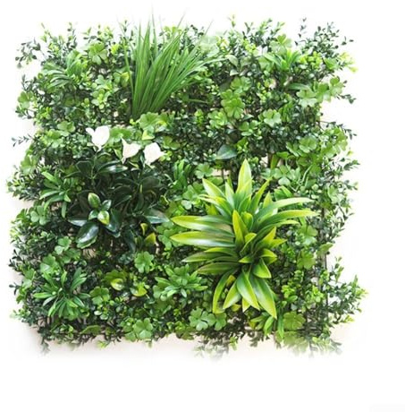 Honseadek 50 x 50 cm künstliche Blumen-Wandpaneele, hochwertige künstliche Pflanzen, UV-beständig, realistisches grünes Laub für Innen- und Außenbereich, Gartenzäune, Dekoration (B)