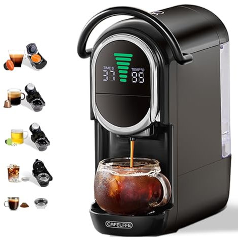CAFELFFE MK-609S Machine à café à capsules 4 en 1 avec pression de 19 bars, infusion chaude/froide, expresso compact pour la maison et le bureau, Nes Original/DG/ESE/moulu, noir