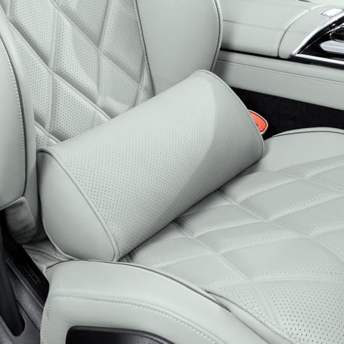 Dapucarin Lendenkissen Auto, Rückenkissen Leder, Ergonomische Lordosenstütze mit Memory Foam, Lendenwirbelkissen für Auto Bürostuhl Unterwegs und Zuhause, Grau, 1 Stück