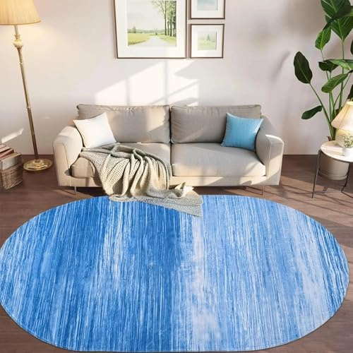 USTIDE Moderner blauer Teppich, oval, 1,2 x 1,8 m, waschbar, Ombré-Teppich, oval, für Schlafzimmer, rutschfest, Wohnzimmer, Überwurf, Teppich, bequeme Bodenmatte für Kinderzimmer, Spielzimmer
