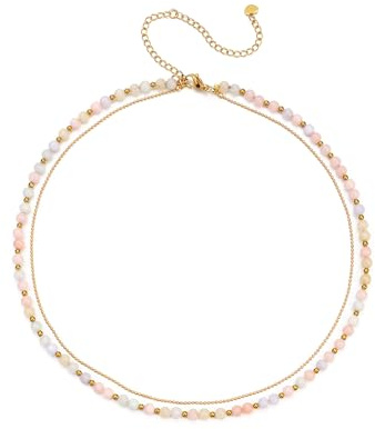 GEHECRST Bunte Perlenkette Heilsteine Kette Damen Edelstein Kette 4mm Perlen Halskette Amulett Glückskette Reiki Heilung Talisman spirituelle Geschenke