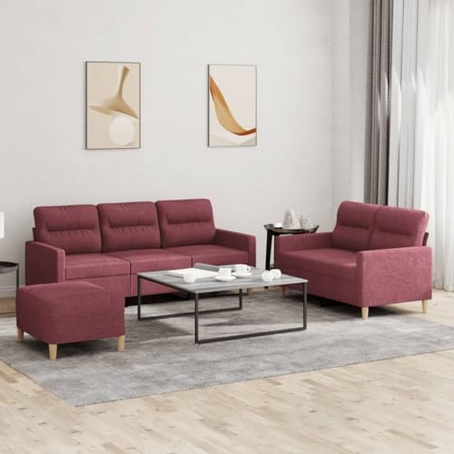 Frdhee Couch Polstersofa Sofagarnitur,3 TLG. Sofagarnitur mit Kissen Weinrot Stoff,Für Gästezimmer Und Kleine Räume, Vielseitig Einsetzbar