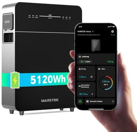 Marstek Venus E 3.0 Balkonkraftwerk mit Speicher: AC Gekoppeltes Energiespeichersystem, 0% MwSt, 5.12kWh LFP, 2,5kW PV-Eingangsleistung/Ausgang, Erweiterung bis zu 15,36kWh, 6000 Ladezyklen, Plug&Play