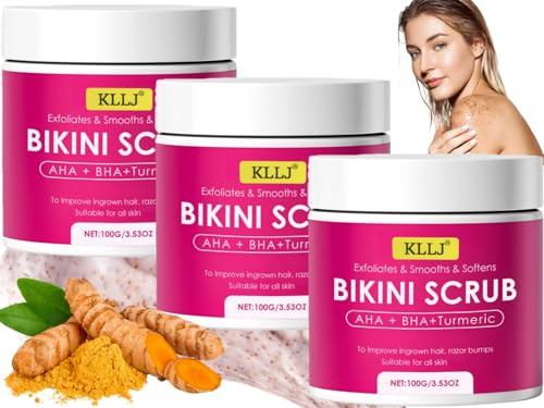 KöRperpeeling,Peeling für Die Bikinizone Mit 10% Aha+Bha Und Kurkuma,3pcs Peeling KöRperpeeling,Gegen Eingewachsene Haare Und Rasierpickel,für Die Bikinizone Und Die Achseln,100g