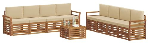 vidaXL Sofagarnituren 9 pcs Natur und Beige Massivholz Akazie, Garten, modernes, langlebiges Outdoor-Sofa, Eckmöbel für Terrasse und Lounge, gemütliche Sitzgruppe