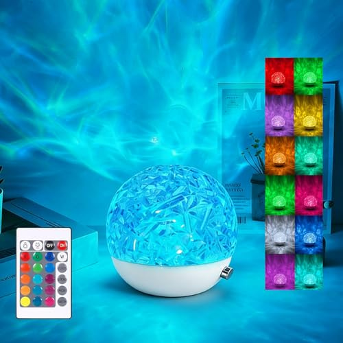 Maxspace Sternenhimmel Projektor,16-farbige Wasserwellen Aurora Lampe mit Fernbedienung, Wiederaufladbar Polarlicht Lampe für Kinderzimmer, Meditation, Entspannung, Nachtlicht, Party (Rund)