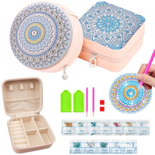 2 Stück Diamond Painting Schmuckkästchen Schmuckdose Erwachsene Kreativset | DIY Bastelset Schmuckschatulle für Ringe Ohrringe Armbänder Halsketten Geschenke für Erwachsene Mädchen