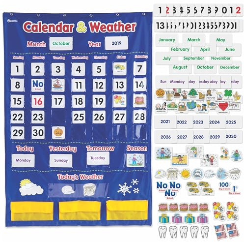 Learning Resources Kalender & Wetter Taschenplan, Klassenzimmer-Organisation, 136 Stück, mehrfarbig, 80 x 112 cm