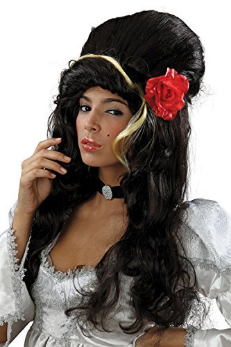 Bristol Novelty BW680 Perücke mit schwarzer Turmfrisur und Rose, für Damen, Einheitsgröße Halloween