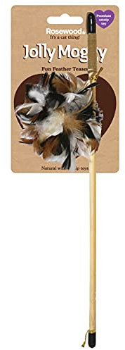 Rosewood Jolly Moggy 100% Natural Catnip Feather Teaser Toy - Engaging Cat Toy for Interactive Play, Stimulates Exercise and Hunting Instincts